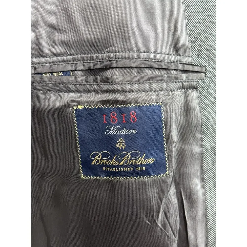Brooks Brothers 1818 Madison Mens Gray Birdseye 2 Piece Suit 42R Pant 34/30